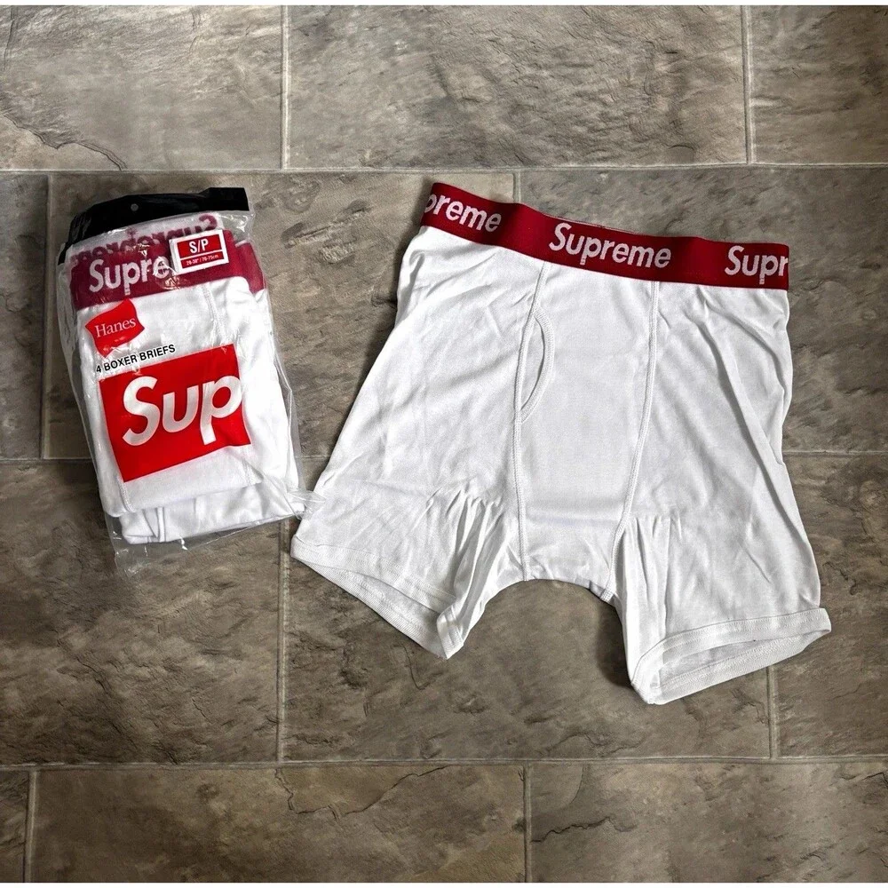 Supreme x Hanes Men’s Cotton Boxer Brief single Tagless Stretch S White/Red
